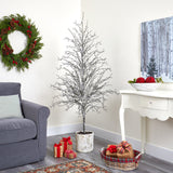 6’ Snowed Twig Artificial Christmas Tree in Decorative Planter-Christmas Tree-Parc Decor