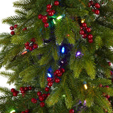 6' Victoria Fir Artificial Christmas Tree with 250 Multi-Color (Multifunction) LED Lights, Berries and 415 Bendable Branches-Christmas Tree-Parc Decor