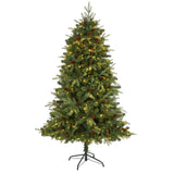 6’ Wellington Spruce “Natural Look” Artificial Christmas Tree with 300 Clear LED Lights and Pine Cones-Christmas Tree-Parc Decor
