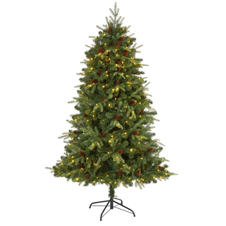 6’ Wellington Spruce “Natural Look” Artificial Christmas Tree with 300 Clear LED Lights and Pine Cones-Christmas Tree-Parc Decor