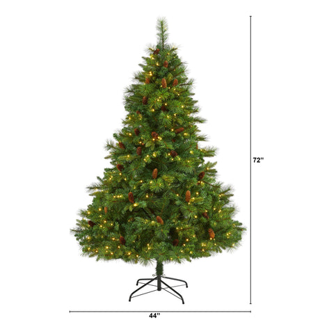 6’ West Virginia Full Bodied Mixed Pine Artificial Christmas Tree with 300 Clear LED Lights and Pine Cones-Christmas Tree-Parc Decor