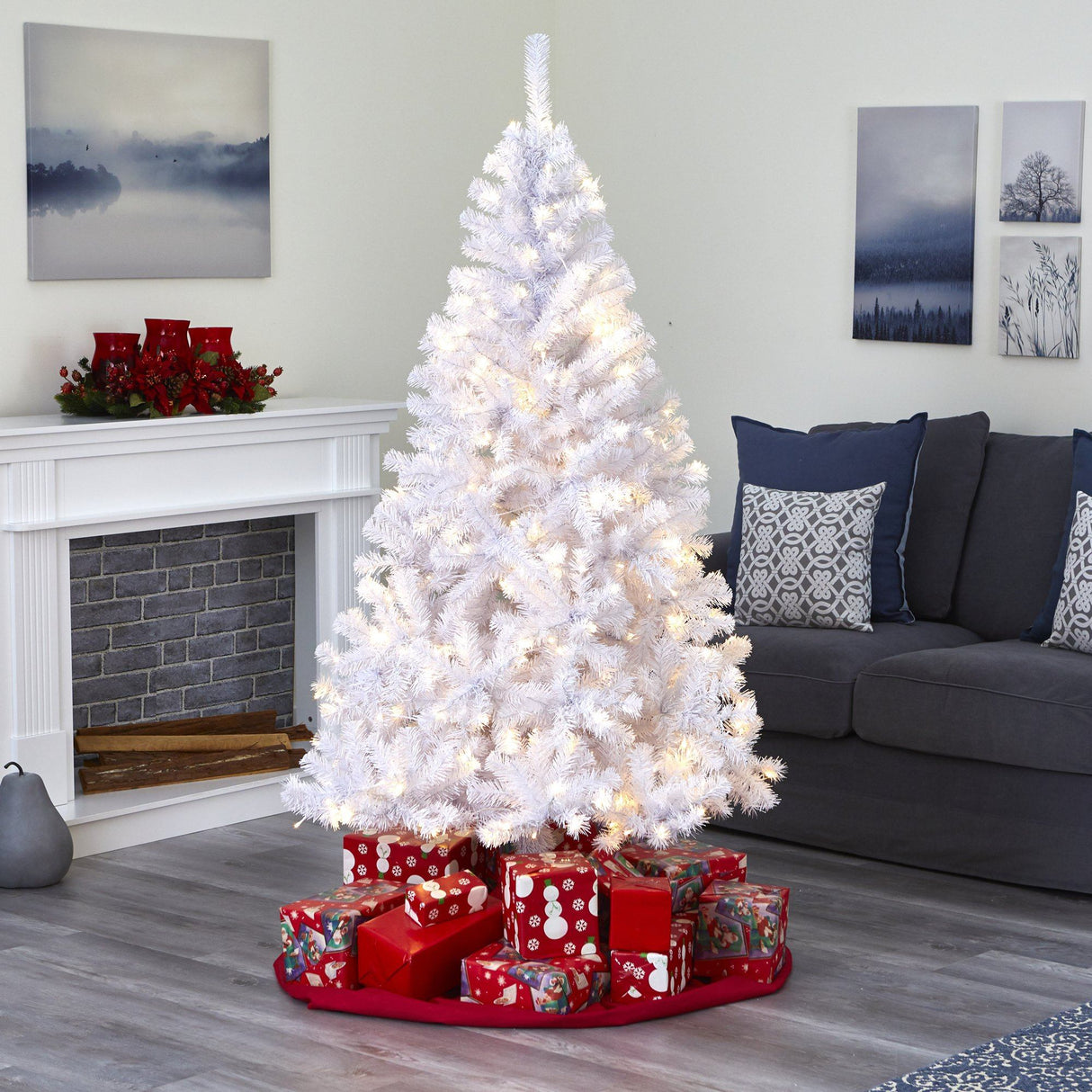 6’ White Artificial Christmas Tree with 680 Bendable Branches and 250 Clear LED Lights-Christmas Tree-Parc Decor