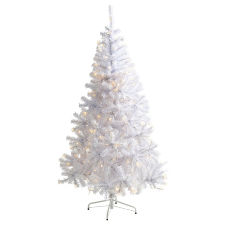 6’ White Artificial Christmas Tree with 680 Bendable Branches and 250 Clear LED Lights-Christmas Tree-Parc Decor