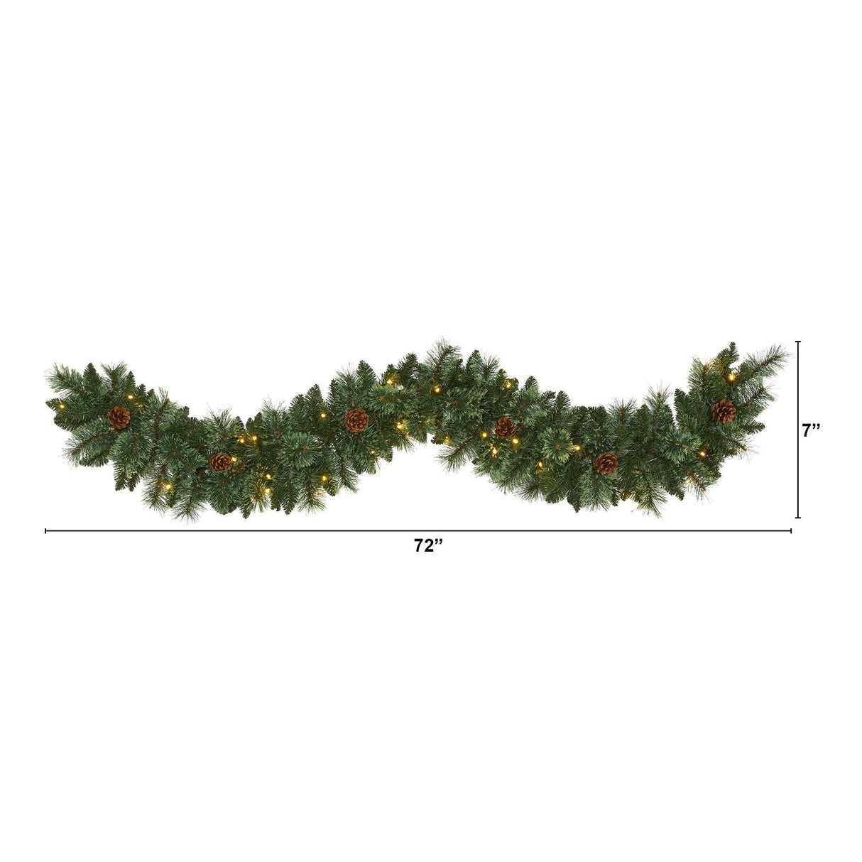 6’ White Mountain Pine Artificial Garland with 35 White Warm LED Lights and Pinecones-Garland-Parc Decor