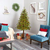 6' Wyoming Alpine Artificial Christmas Tree with 150 Clear (multifunction) LED Lights and Pine Cones on Natural Trunk-Christmas Tree-Parc Decor