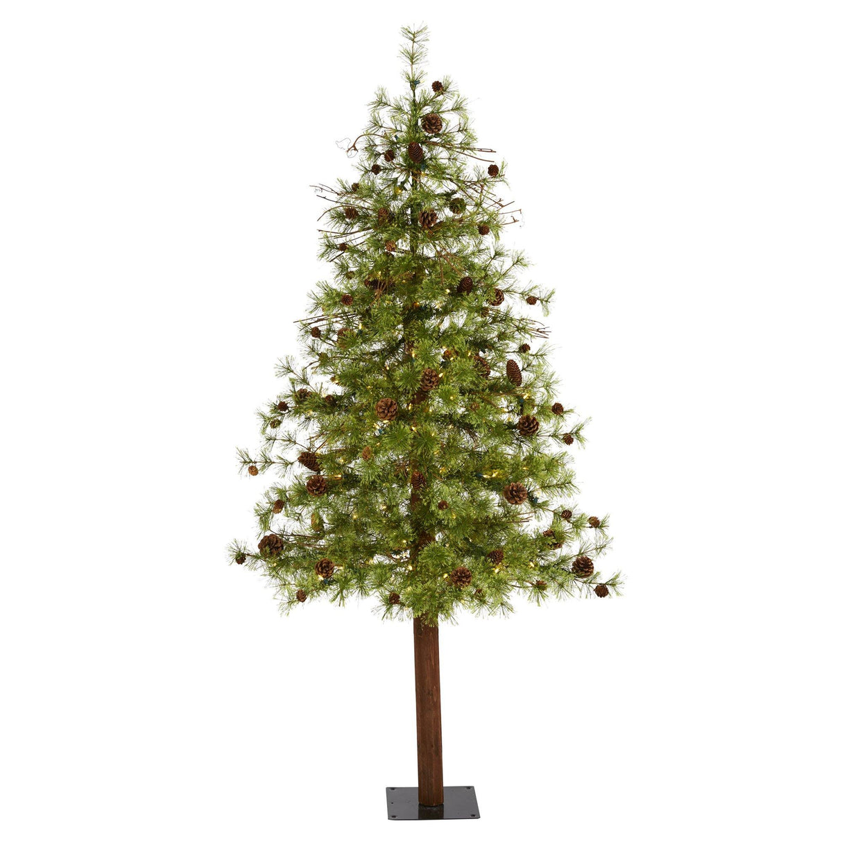 6' Wyoming Alpine Artificial Christmas Tree with 150 Clear (multifunction) LED Lights and Pine Cones on Natural Trunk-Christmas Tree-Parc Decor