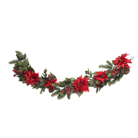 60" Poinsettia & Berry Garland-Garland-Parc Decor