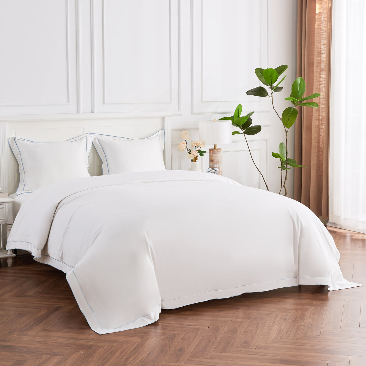 600 Thread Count Framed Sateen Embroidered Cotton Duvet Set-Duvet-Parc Decor