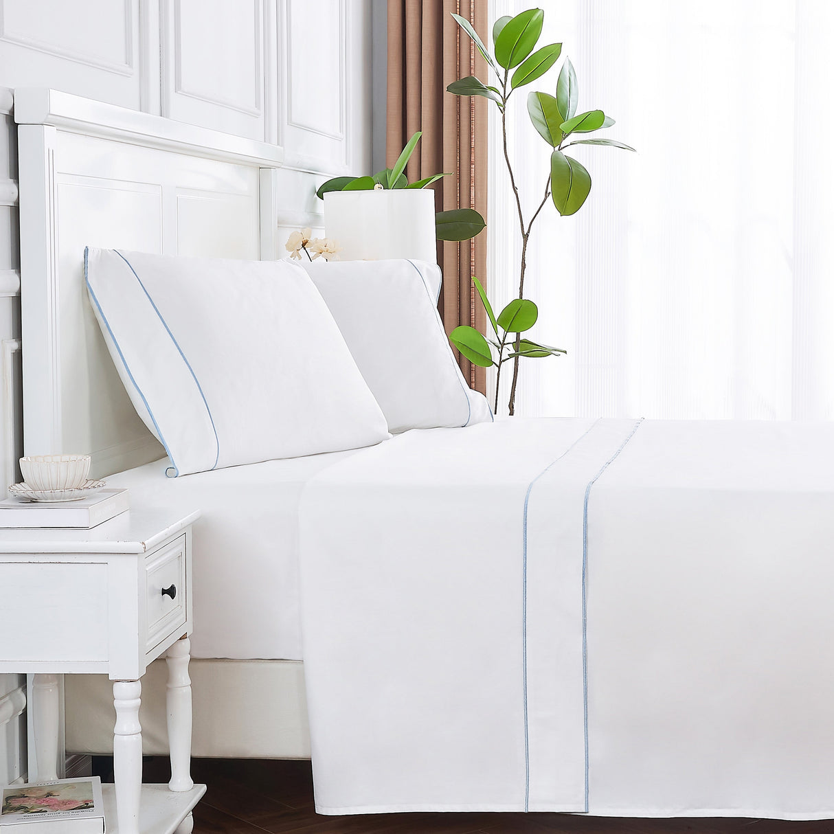 600 Thread Count Framed Sateen Embroidered Cotton Sheet Set-Sheets-Parc Decor