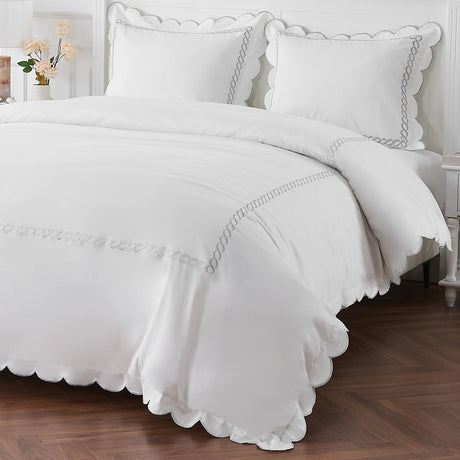 600 Thread Count Scallop Rope Embroidered Cotton Duvet Set-Duvet-Parc Decor
