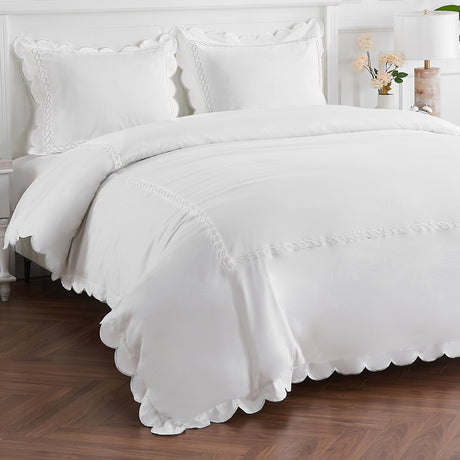 600 Thread Count Scallop Rope Embroidered Cotton Duvet Set-Duvet-Parc Decor