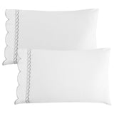 600 Thread Count Scallop Rope Embroidered Cotton Pillowcase Pair