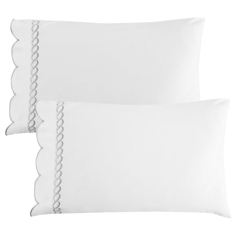 600 Thread Count Scallop Rope Embroidered Cotton Pillowcase Pair-Pillowcase-Parc Decor