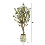 62” Olive Artificial Tree in Floral Print Planter-Parc Decor