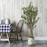 62” Olive Artificial Tree in Floral Print Planter-Parc Decor