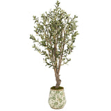 62” Olive Artificial Tree in Floral Print Planter-Parc Decor