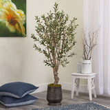 62” Olive Artificial Tree in Ribbed Metal Planter-Parc Decor