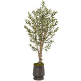 62” Olive Artificial Tree in Ribbed Metal Planter-Parc Decor