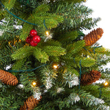 62” Snow Tipped Portland Spruce Artificial Christmas Tree with Frosted Berries and Pinecones with 100 Clear LED Lights in Red Tower Planter-Christmas Tree-Parc Decor