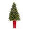 62” Snow Tipped Portland Spruce Artificial Christmas Tree with Frosted Berries and Pinecones with 100 Clear LED Lights in Red Tower Planter-Christmas Tree-Parc Decor