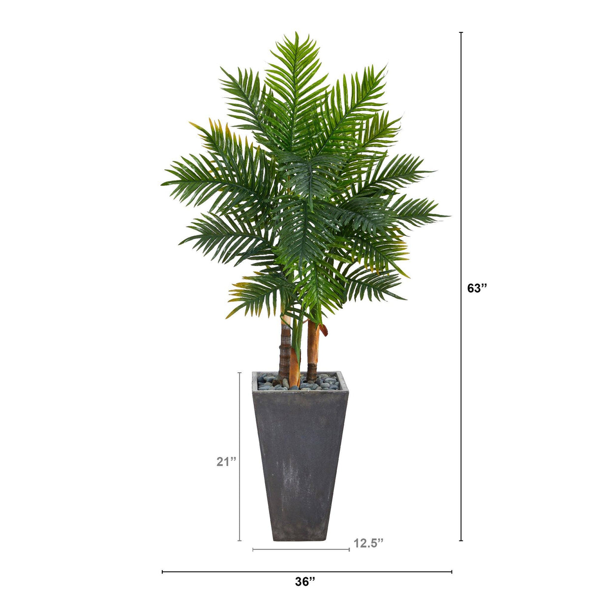 63” Areca Artificial Palm Tree in Cement Planter (Real Touch)-Parc Decor