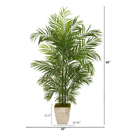 63” Areca Artificial Palm Tree in Country White Planter (Indoor/Outdoor)-Parc Decor