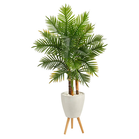 63” Areca Artificial Palm Tree in White Planter with Stand (Real Touch)-Parc Decor