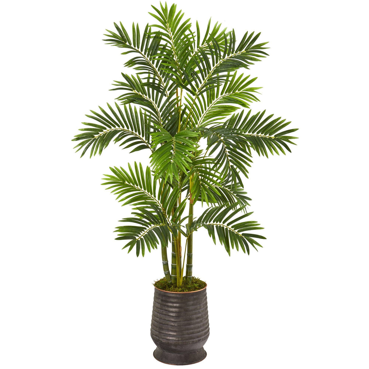 63” Areca Palm Artificial Tree in Ribbed Metal Planter-Parc Decor