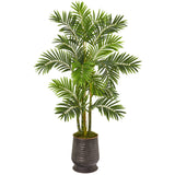 63” Areca Palm Artificial Tree in Ribbed Metal Planter-Parc Decor