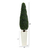 63” Boxwood Topiary Artificial Tree in Tall White Planter(Indoor/Outdoor)-Parc Decor