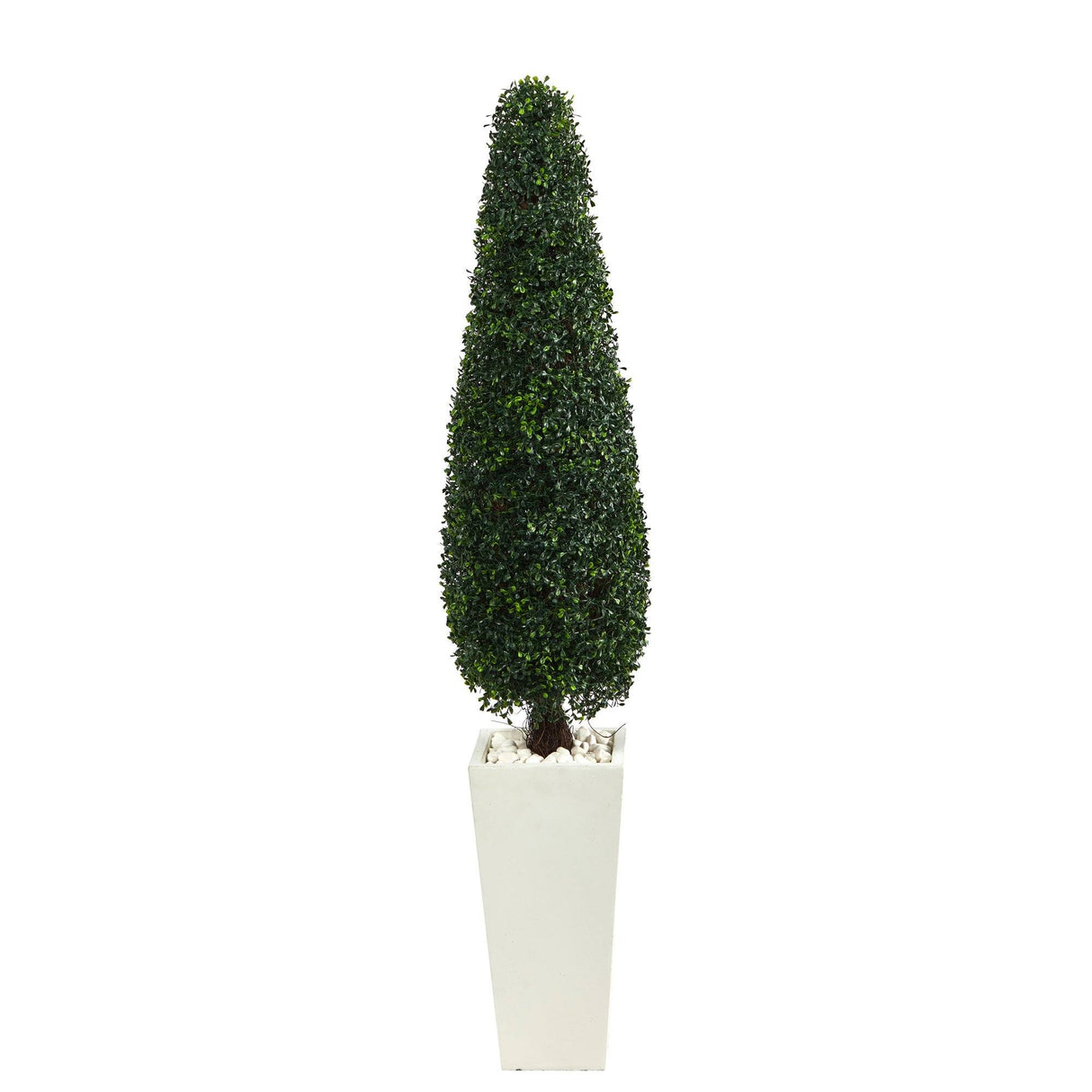 63” Boxwood Topiary Artificial Tree in Tall White Planter(Indoor/Outdoor)-Parc Decor