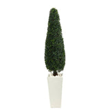 63” Boxwood Topiary Artificial Tree in Tall White Planter(Indoor/Outdoor)-Parc Decor