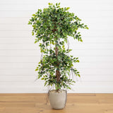 63” Elegant Ficus Artificial Tree in Sandstone Planter-Parc Decor