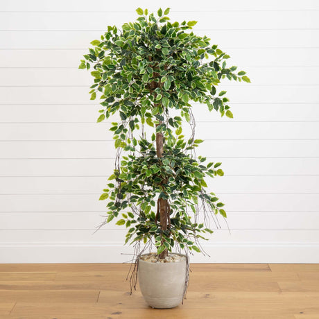 63” Elegant Ficus Artificial Tree in Sandstone Planter-Parc Decor