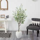 63” Eucalyptus Artificial Tree in White Planter-Parc Decor