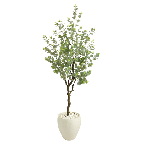 63” Eucalyptus Artificial Tree in White Planter-Parc Decor