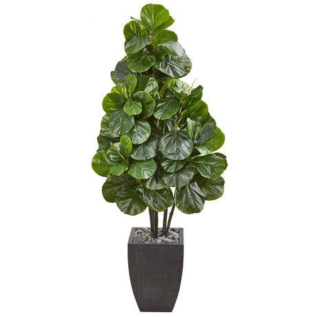 63’ Fiddle Leaf Fig Artificial Tree in Black Planter-Parc Decor