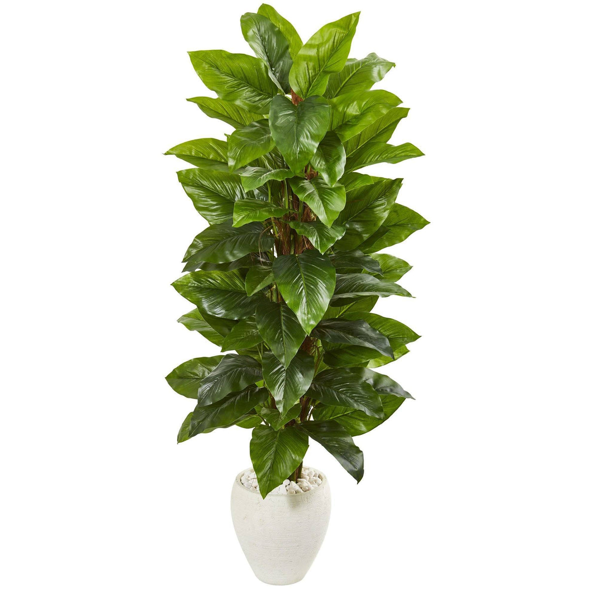 63” Large Leaf Philodendron Artificial Plant in White Planter (Real Touch)-Parc Decor
