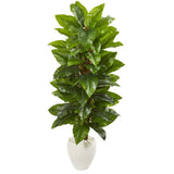 63” Large Leaf Philodendron Artificial Plant in White Planter (Real Touch)-Parc Decor