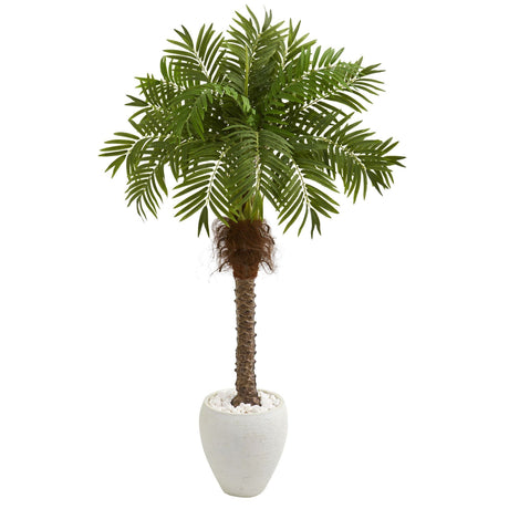 63” Robellini Palm Artificial Tree in White Planter-Parc Decor