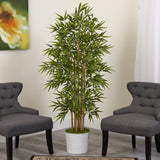 64” Bamboo Artificial Tree in White Tin Planter-Parc Decor