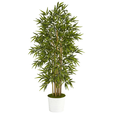 64” Bamboo Artificial Tree in White Tin Planter-Parc Decor