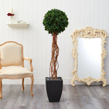 64” English Ivy Single Ball Artificial Topiary Tree in Black Planter (Indoor/Outdoor)-Parc Decor