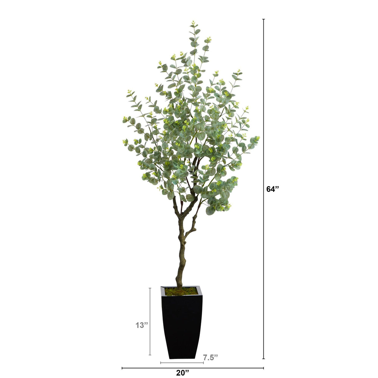 64” Eucalyptus Artificial Tree in Black Metal Planter-Parc Decor