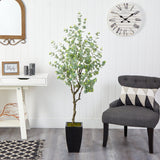 64” Eucalyptus Artificial Tree in Black Metal Planter-Parc Decor