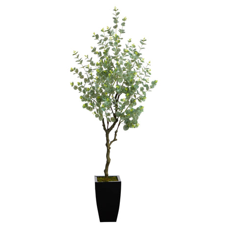 64” Eucalyptus Artificial Tree in Black Metal Planter-Parc Decor