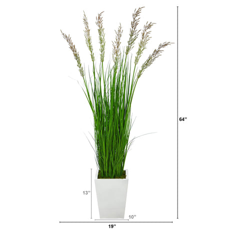 64” Wheat Grass Artificial Plant in White Metal Planter-Parc Decor