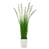 64” Wheat Grass Artificial Plant in White Metal Planter-Parc Decor