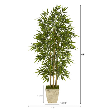 65” Bamboo Artificial Tree in Country White Planter-Parc Decor