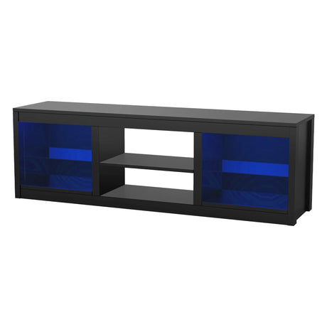 66" Modern LED TV Stand Entertainment Center with Glass Shelves for Living Room